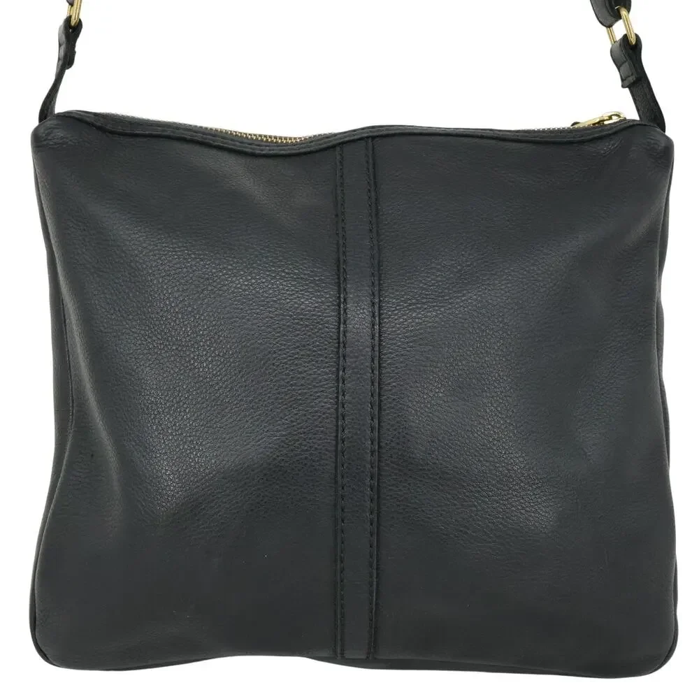 Fossil Leather Handbag Womens Black Crossbody Bag Zipper Pockets Preppy Academia